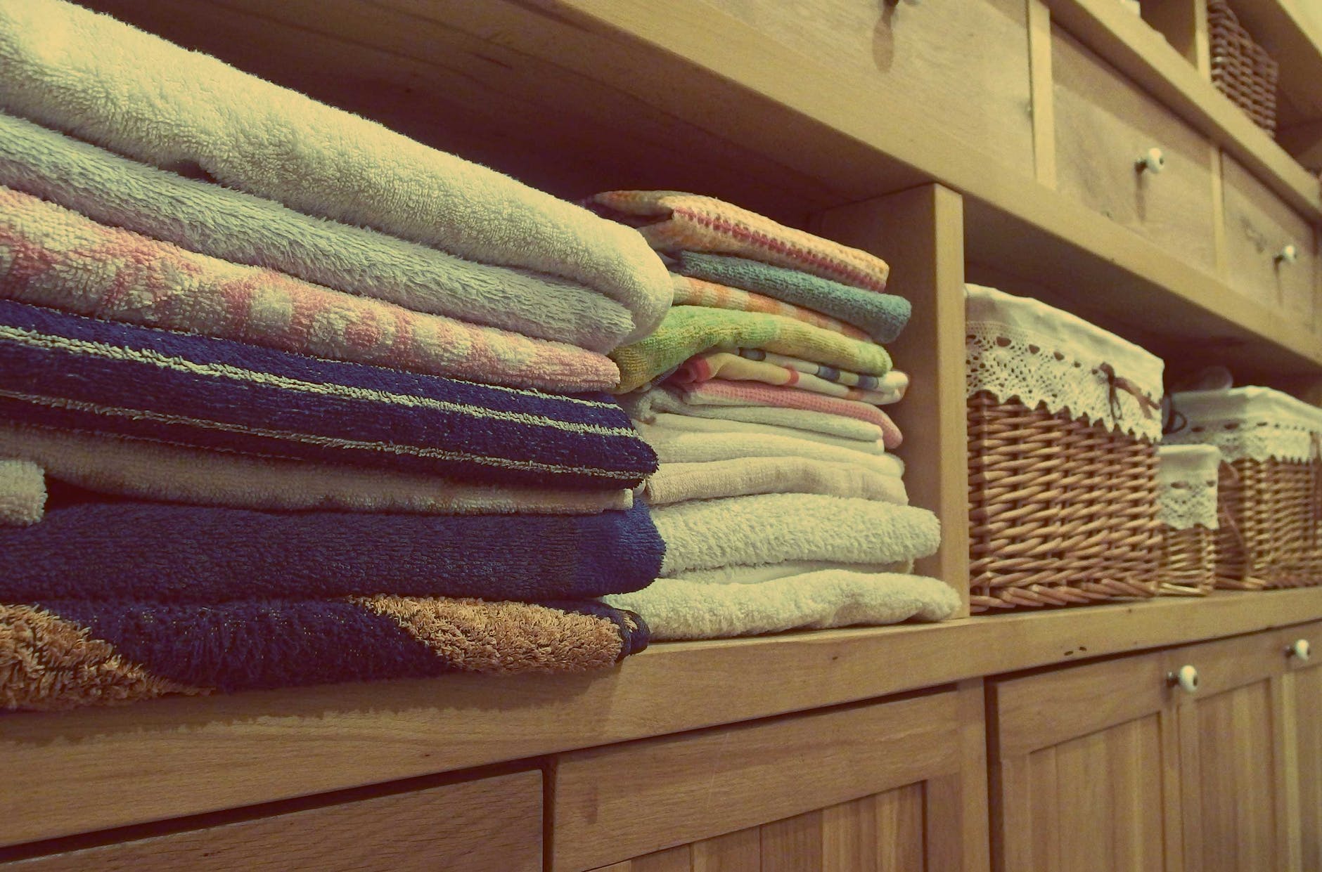 stack of towels on rack