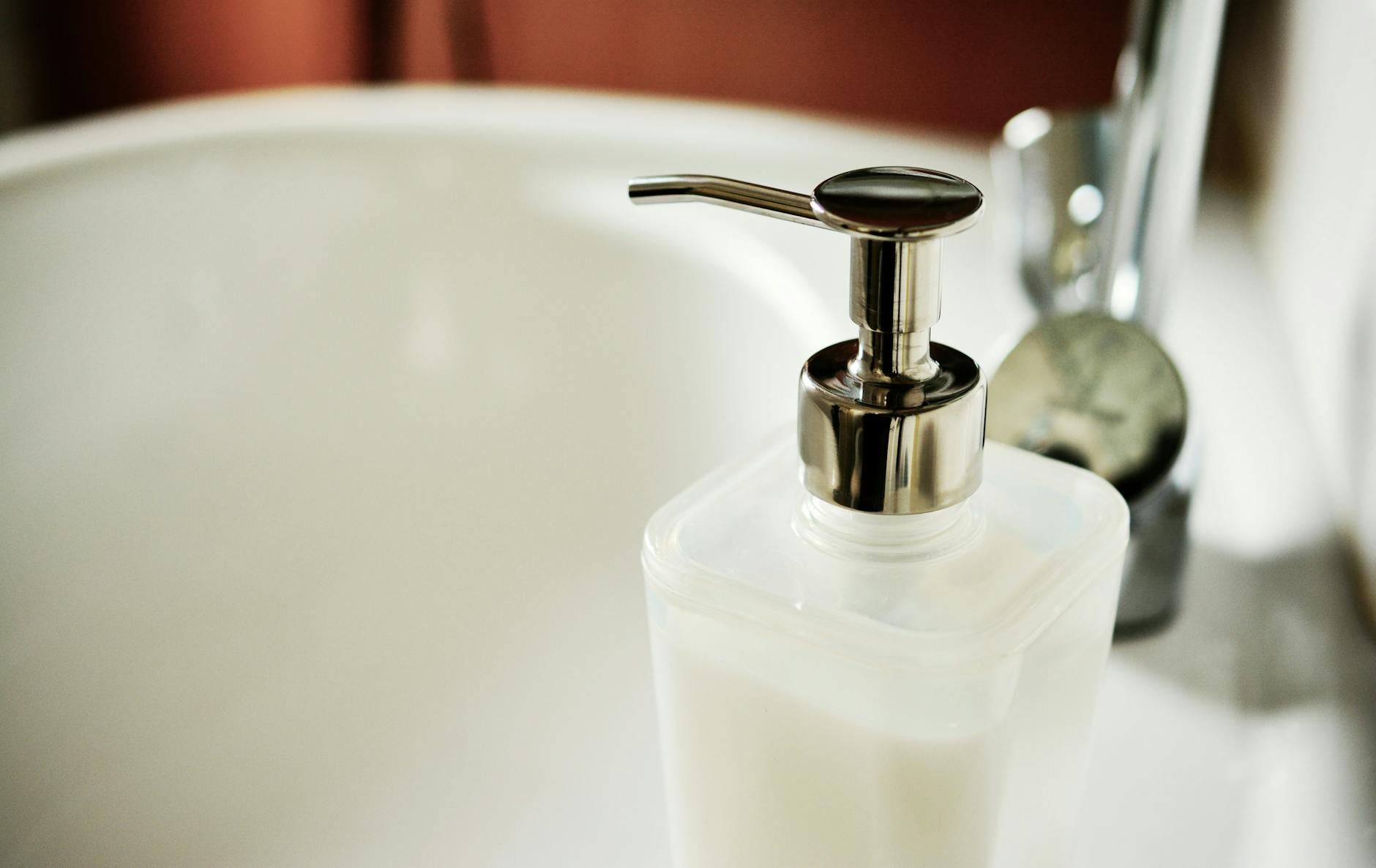 plastic pump bottle on sink